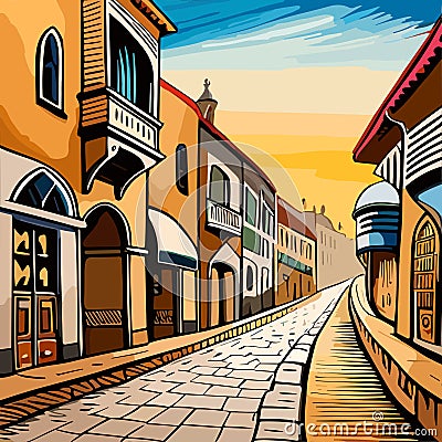 Streets of Tel Aviv: A Captivating Journey into Medieval Charm Vector Illustration