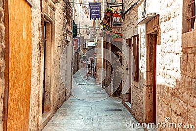 The streets of Trogir in Croatia Editorial Stock Photo