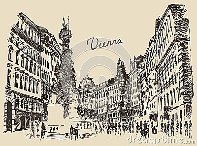 Streets in Vienna Austria hand drawn illustration Vector Illustration