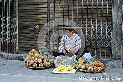 Streets of Vietnam - Pineapple seller Editorial Stock Photo