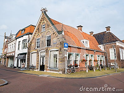 Streetscene of Hoogend and Grootzand in city of Sneek, Snits in Friesland, Netherlands Editorial Stock Photo