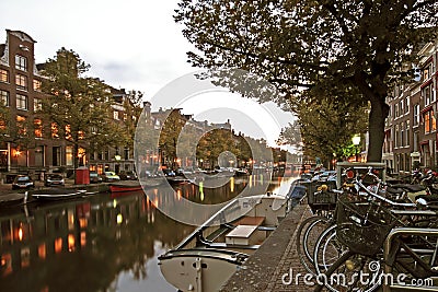 Streetview in Amsterdam Netherlands at twilight Stock Photo