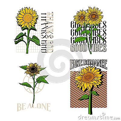 streetwear clothing sunflower Vector Illustration