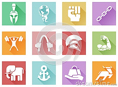 Strength icons flat shadow style Vector Illustration