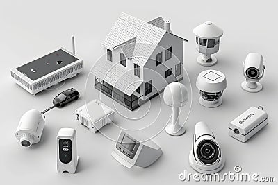 Strengthen alarm measures and robust IoT integration using camera control across broad networks, enhancing safety and reliability Cartoon Illustration