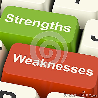 Strengths And Weaknesses Computer Keys Showing Performance Or An Stock Photo