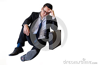 Stress Asian businessman isolated on white Stock Photo