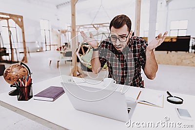 Stress. Brainstorm. Young Guy. Businessman. Work. Stock Photo