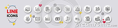 Stress, Calendar graph and Internet shopping line icons. For web app, printing. White buttons 3d icons. Vector Vector Illustration