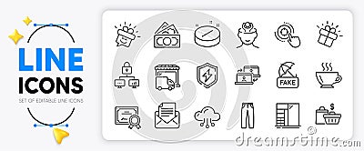 Stress, Cupboard and Medical tablet line icons. For web app. Vector Vector Illustration