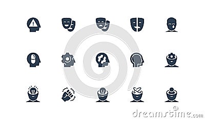 Stress, Depression and Mental Disorders Related Vector Icons in Glyph Style Vector Illustration