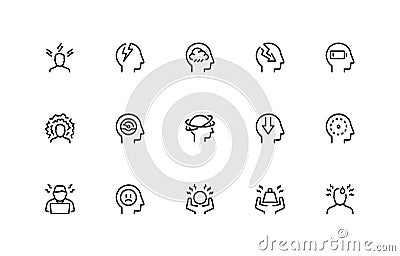 Stress and Depression Related Icons. Thin Line Style. 48x48 Pixel Perfect Vector Illustration