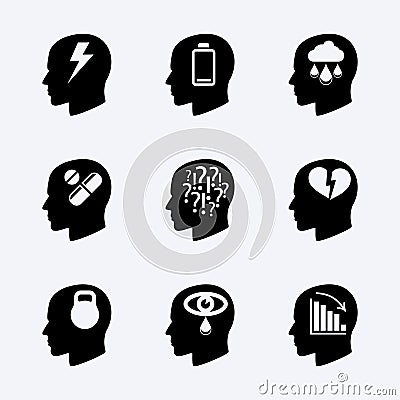 Stress and depression vector icon set Vector Illustration