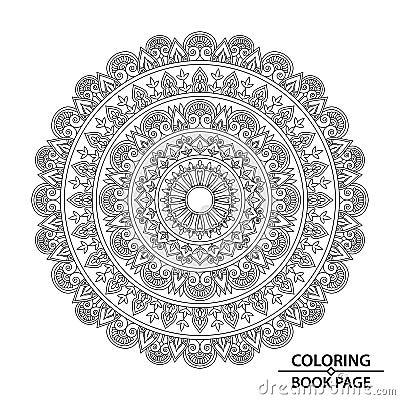 The Less Stress Easy Mandala Coloring Book Page for Adults Vector Illustration