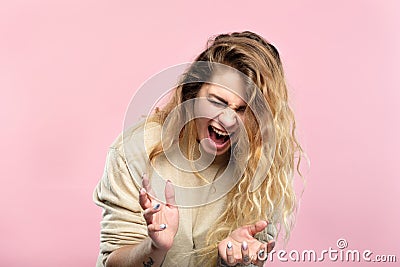 Stress emotional breakdown expression woman scream Stock Photo