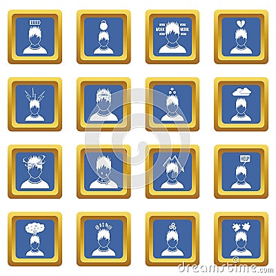 Stress icons set blue Vector Illustration