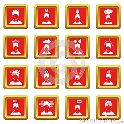 Stress icons set red Vector Illustration