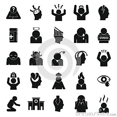 Stress icons set, simple style Vector Illustration