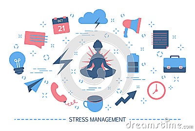 Stress management. Break during office work. Idea Vector Illustration