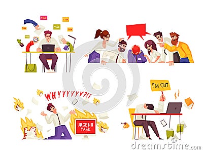 Stress Office Compositions Vector Illustration