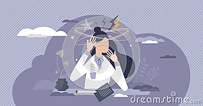 Stress overload female as frustration and tension emotion tiny person concept Vector Illustration