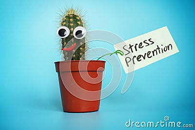 Stress prevention sign and cactus Stock Photo