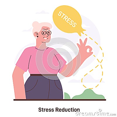 Stress reduction as a cardiac disease prevention for seniors. Cardiovascular Vector Illustration