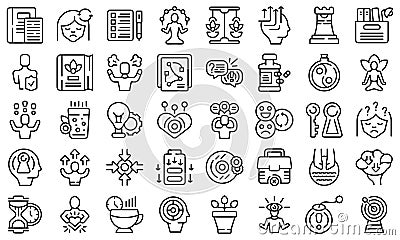 Stress reduction icons set outline vector. Anger balance Stock Photo