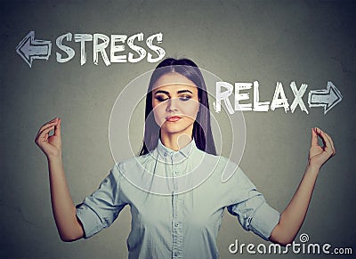 Stress or relax. Young woman meditating Stock Photo