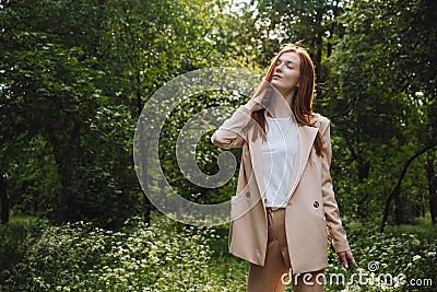 Stress and resilience. Spend Time in Nature to Reduce Stress and Anxiety. Nature break relieves stress. Young woman in Stock Photo