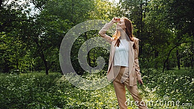 Stress and resilience. Spend Time in Nature to Reduce Stress and Anxiety. Nature break relieves stress. Young woman in Stock Photo