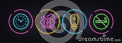 Stress, Scroll down and Time management minimal line icons. For web application, printing. Neon laser 3d lights. Vector Vector Illustration