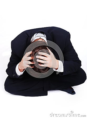 Stress situation, young man with hands Stock Photo