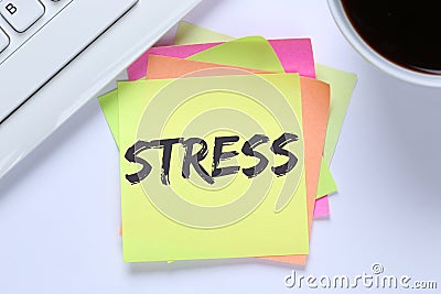 Stress stressed burnout at work relaxed desk Stock Photo