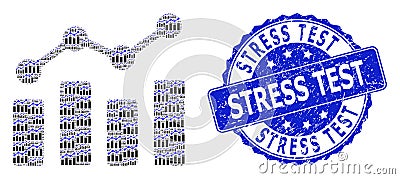 Scratched Stress Test Round Watermark and Recursion Trend Chart Icon Collage Vector Illustration