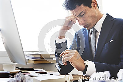 Stress Work Headache Rubbing Concept Stock Photo