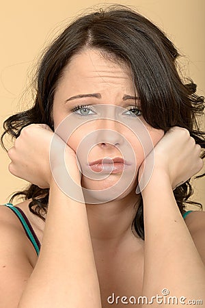 Stressed Anxious Bored Upset Young Woman Portrait Stock Photo