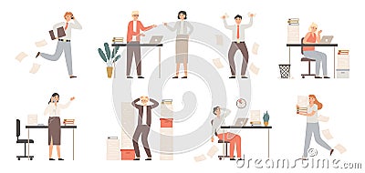 Stressed business people. Busy office workers, angry boss in panic and work chaos. Failure deadline stress vector Vector Illustration