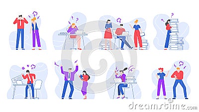 Stressed business people. Yelling and screaming office workers, swearing characters in office environment vector Vector Illustration