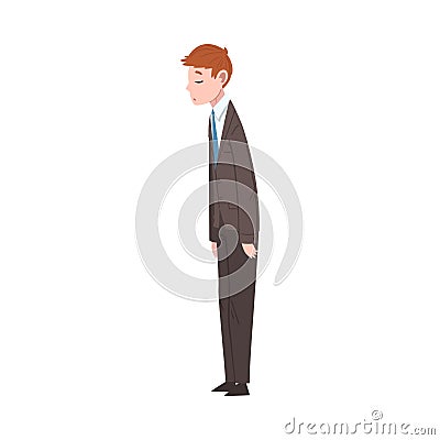 Stressed Businessman, Unhappy Male Office Worker Character in Black Suit, Side View of Tired or Exhausted Manager Vector Vector Illustration