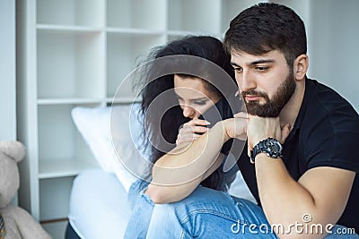 Stressed couple arguing and having marriage problems Stock Photo