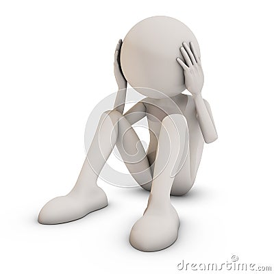 Stressed 3d man sitting on white background Stock Photo