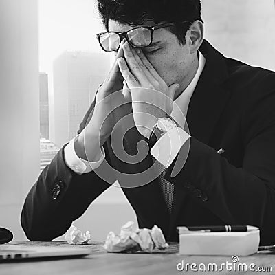 Stressed Gesture Businessman Workplace Concept Stock Photo