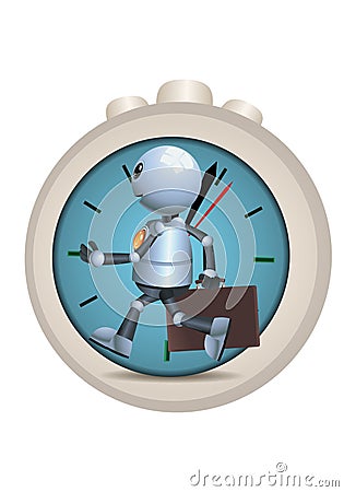 Stressed little robot running against time Vector Illustration