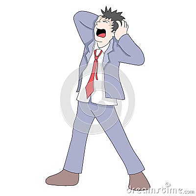 Stressed man holding his head dizzy because of decreased sales Vector Illustration