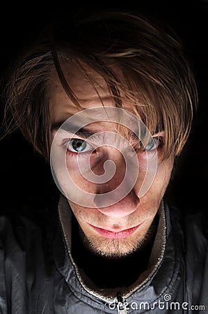 Stressed man with messy hair Stock Photo