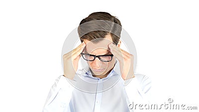 Stressed man upset frustrated isolated headache pain Stock Photo