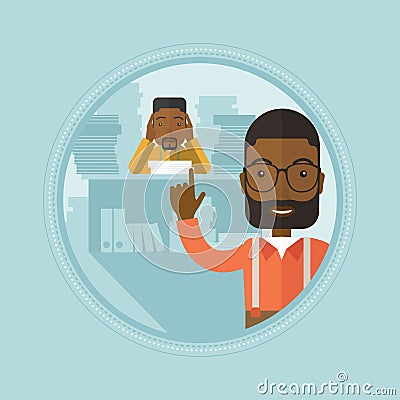 Stressed office worker and his employer. Vector Illustration