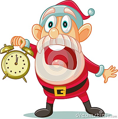 Stressed Santa with Clock in Big Hurry for Christmas Vector Illustration