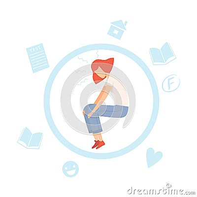 Stressed Teen Girl, Teenager Under Pressure Overwhelmed by Information and Problems Vector Illustration Vector Illustration